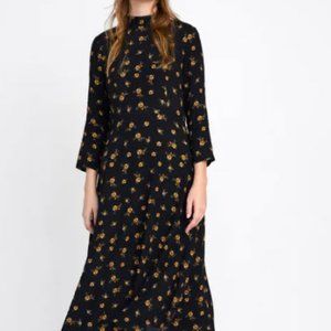 Zara Black Floral Midi Dress, XL (NWT)